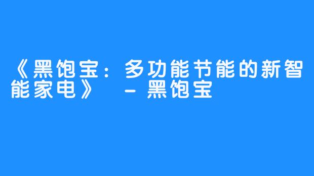 《黑饱宝：多功能节能的新智能家电》 -黑饱宝