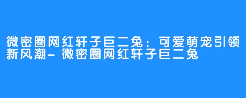 微密圈网红轩子巨二兔:可爱萌宠引领新风潮-微密圈网红轩子巨二兔