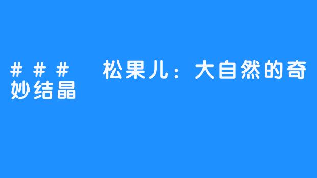 ### 松果儿:大自然的奇妙结晶