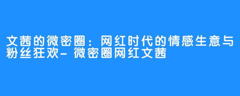 文茜的微密圈：网红时代的情感生意与粉丝狂欢-微密圈网红文茜